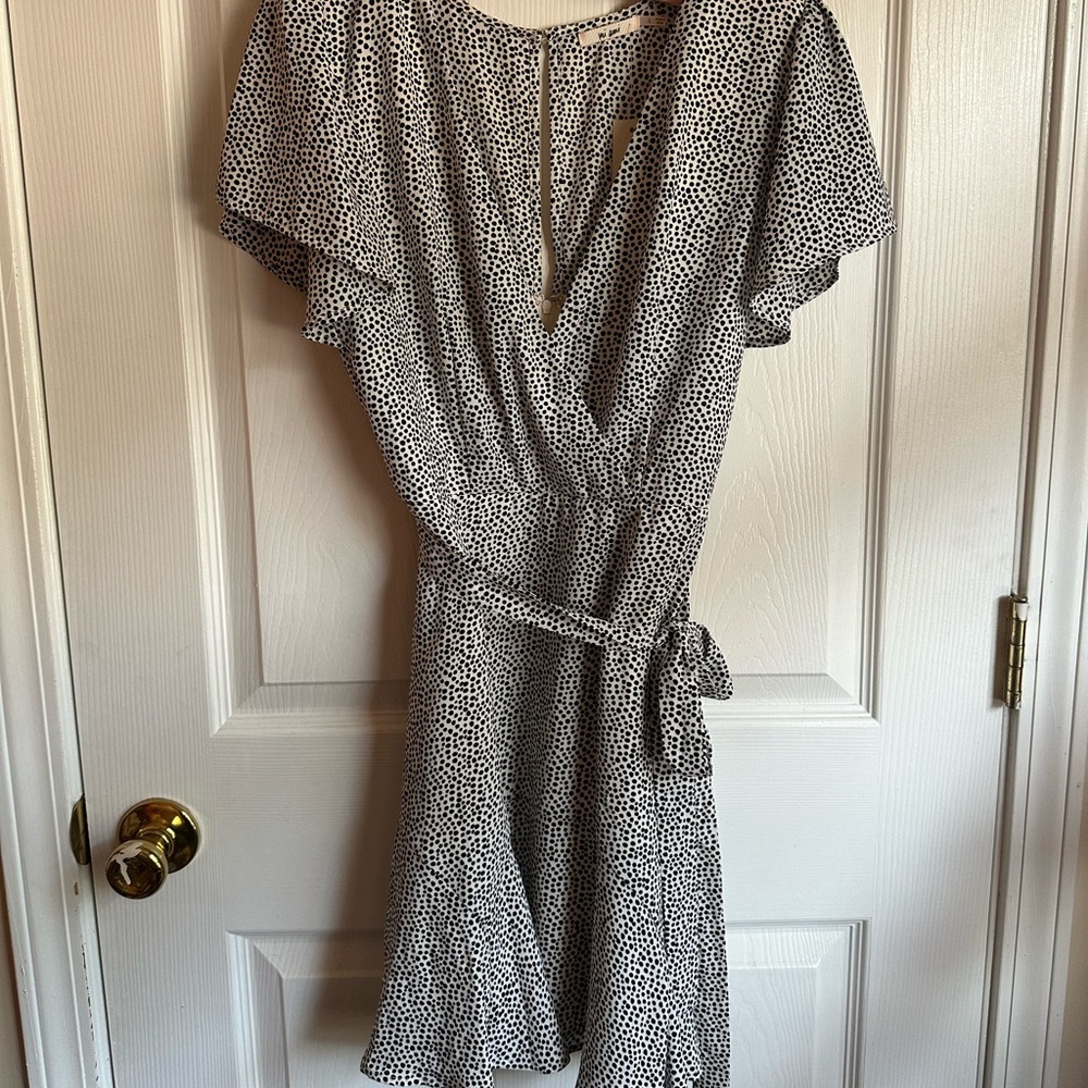 Francesca’s Women’s Dotted Leopard Short Sleeve Mini Wrap Dress US Large NWT!!